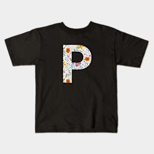 Letter P with Flower Pattern Kids T-Shirt